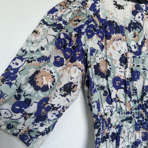 Tuckernuck Puff Sleeve Naomi Midi Dress Blue White Tan Size Small - Picture 12 of 13